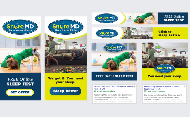 Series of Google display ads for Snore MD.